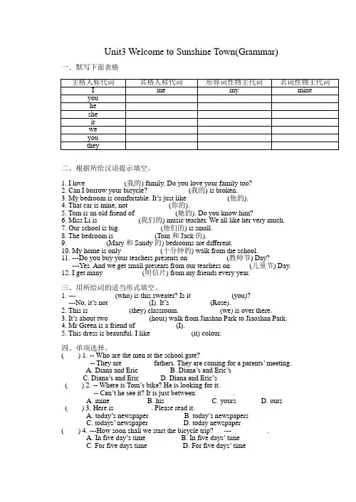 牛津译林版英语七年级下册unit3 Welcome to Sunshine Town-Grammar