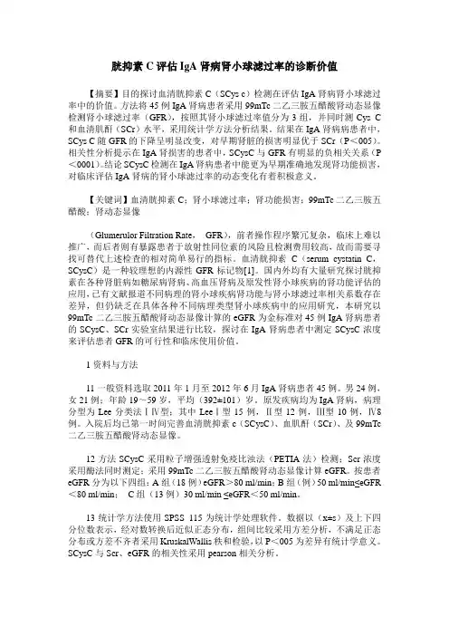 胱抑素C评估IgA肾病肾小球滤过率的诊断价值