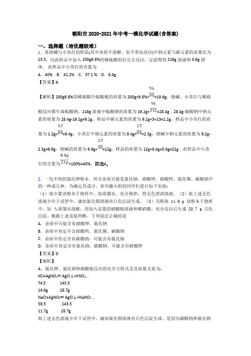 朝阳市2020-2021年中考一模化学试题(含答案)