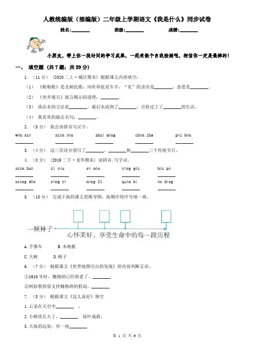 人教统编版(部编版)二年级上学期语文《我是什么》同步试卷