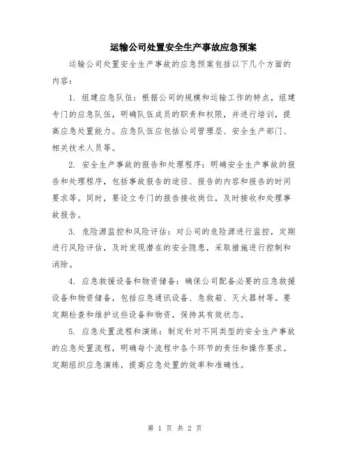 运输公司处置安全生产事故应急预案