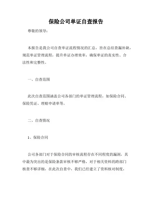 保险公司单证自查报告