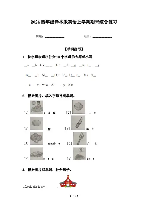 2024四年级译林版英语上学期期末综合复习