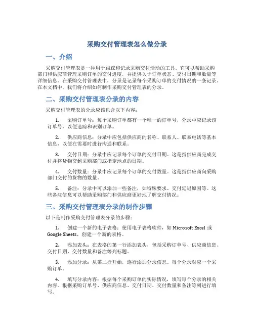 采购交付管理表怎么做分录