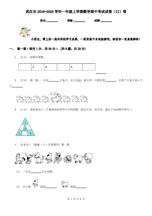 武汉市2019-2020学年一年级上学期数学期中考试试卷(II)卷
