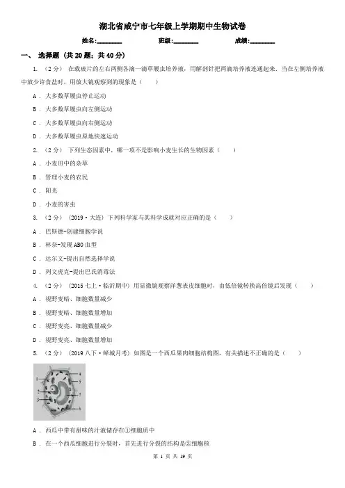 湖北省咸宁市七年级上学期期中生物试卷