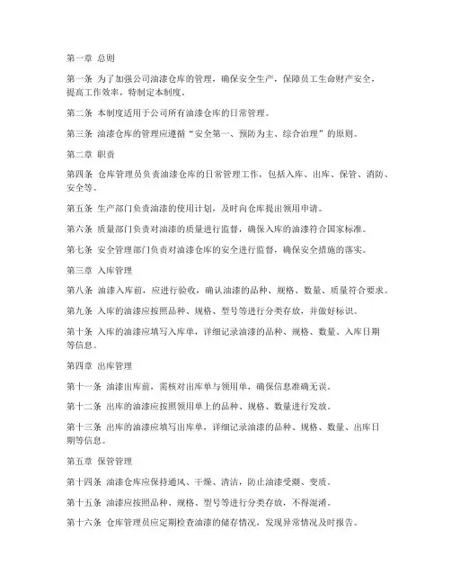 公司油漆仓库管理制度范文