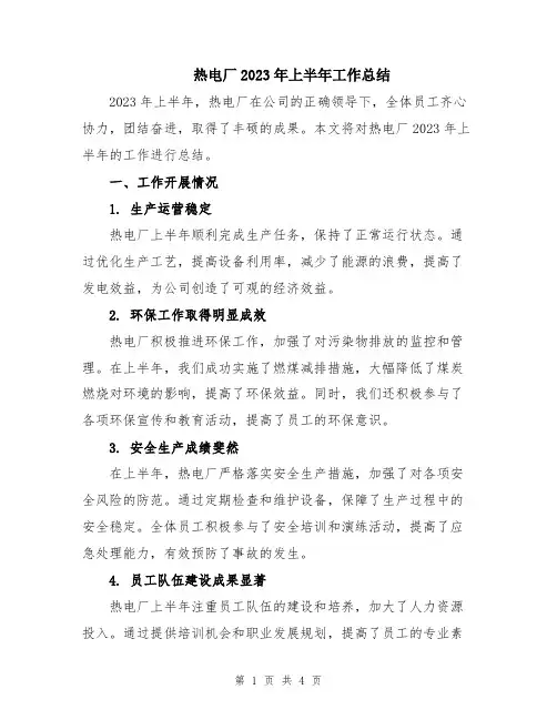 热电厂2023年上半年工作总结