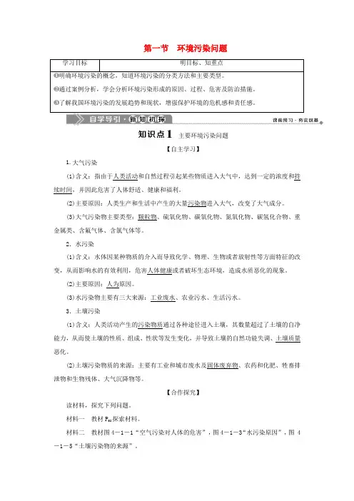 高中地理 第四章 环境污染与防治 第一节 环境污染问题学案 中图版选修6-中图版高二选修6地理学案