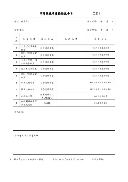 消防设施质量检验报告单