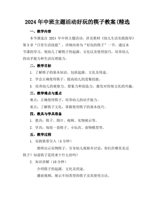 2024年中班主题活动好玩的筷子教案(精选