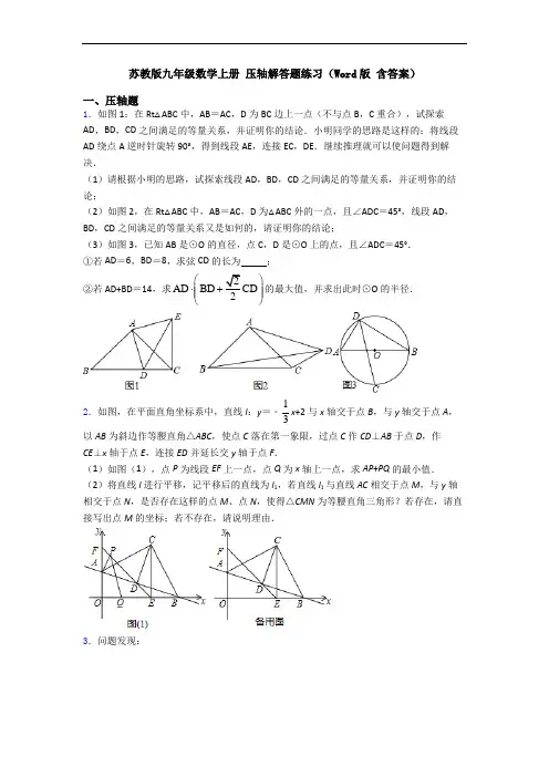 苏教版九年级数学上册 压轴解答题练习(Word版 含答案)