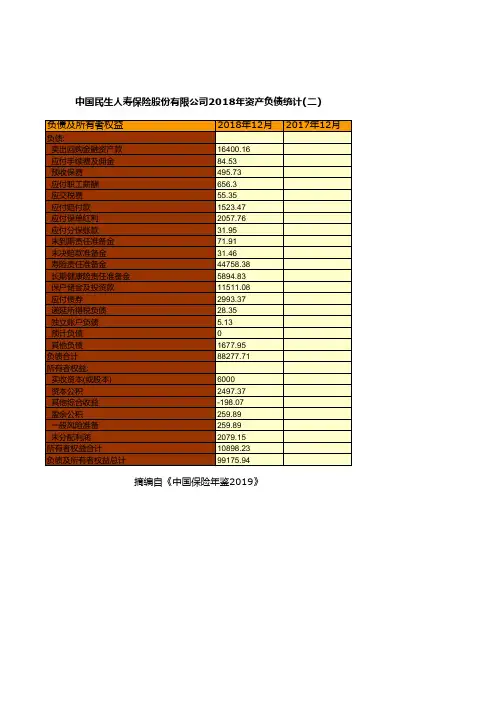 保险行业全国各省市区统计数据：中国民生人寿保险股份有限公司2018年资产负债统计(二)