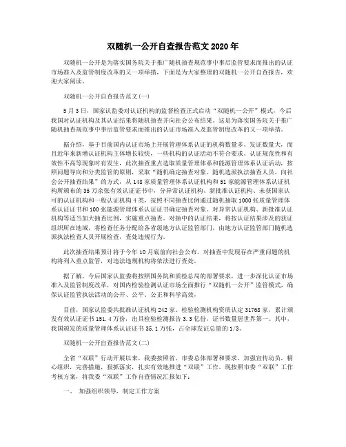 双随机一公开自查报告范文2020年