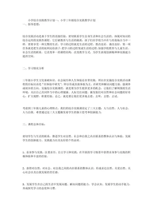 小学综合实践教学计划3篇