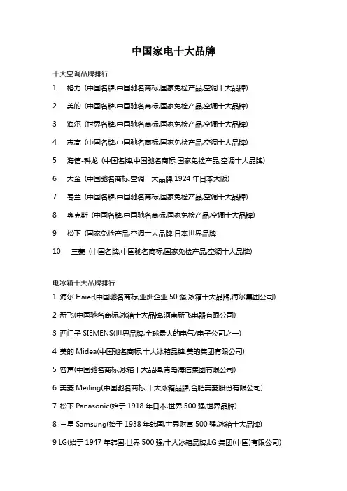中国家电十大品牌
