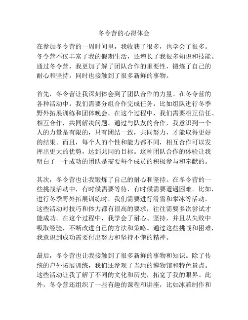 冬令营的心得体会