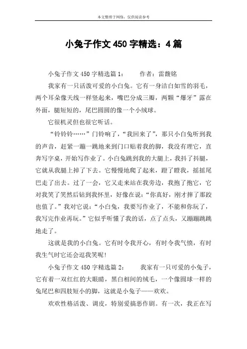 小兔子作文450字精选：4篇