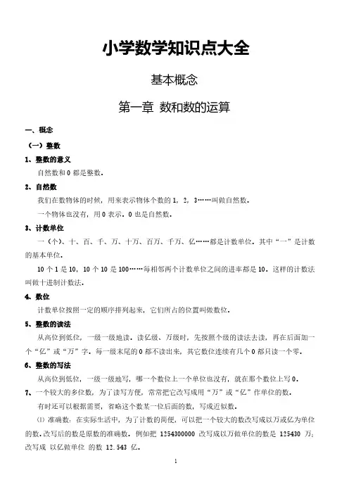 小学数学知识点总结(排版精美,A4打印版)