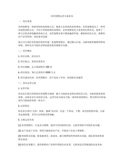 农村别墅运营方案范本