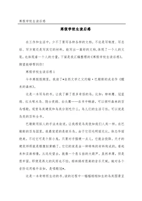 寒假小学生读后感