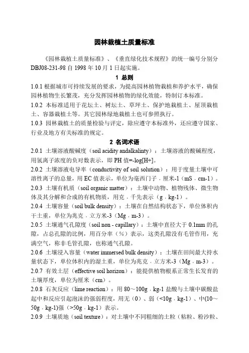 园林栽植土质量标准