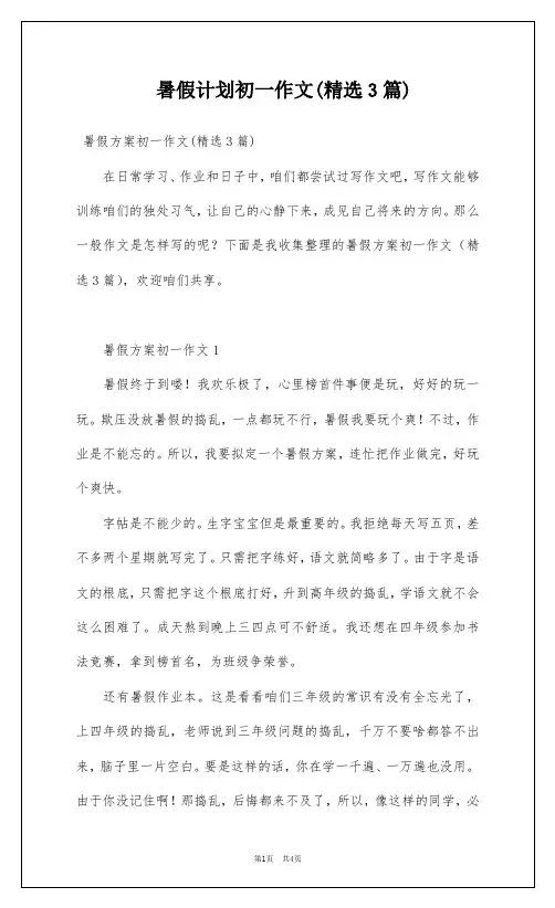 暑假计划初一作文(精选3篇)