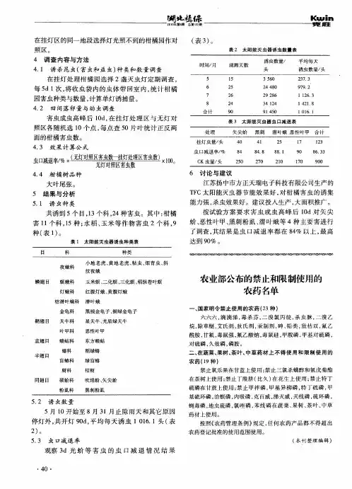 农业部公布的禁止和限制使用的农药名单