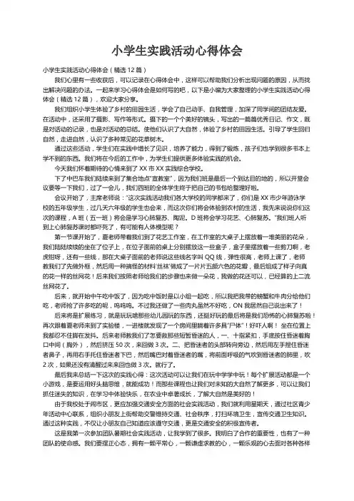 小学生实践活动心得体会（精选12篇）
