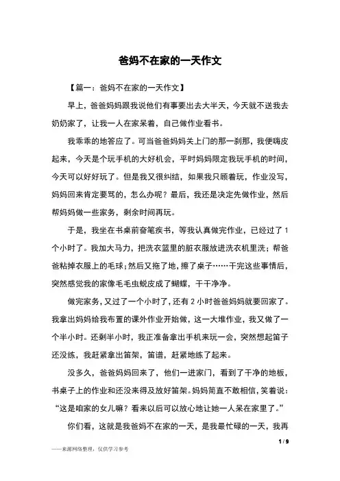爸妈不在家的一天作文_六年级作文