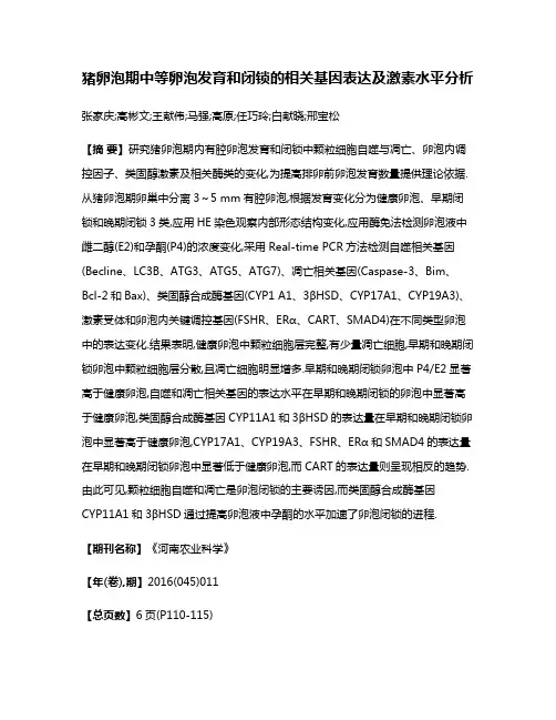 猪卵泡期中等卵泡发育和闭锁的相关基因表达及激素水平分析