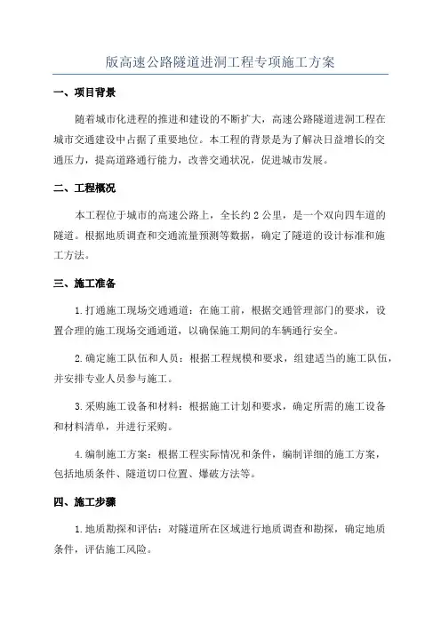 版高速公路隧道进洞工程专项施工方案