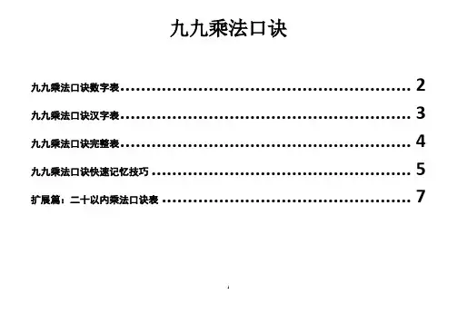 九九乘法口诀表快速记忆(完整版、清晰版、可A4打印)