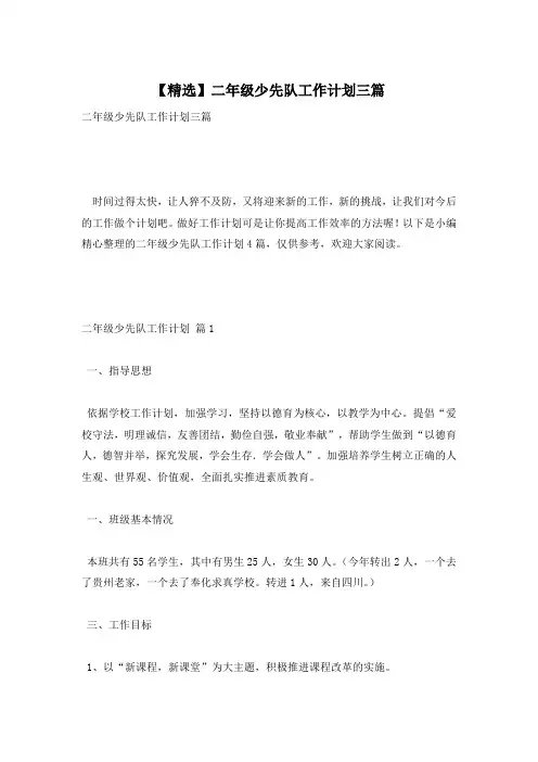 【精选】二年级少先队工作计划三篇