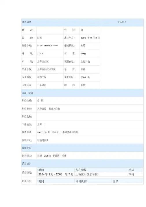 人力资源管理简历表格