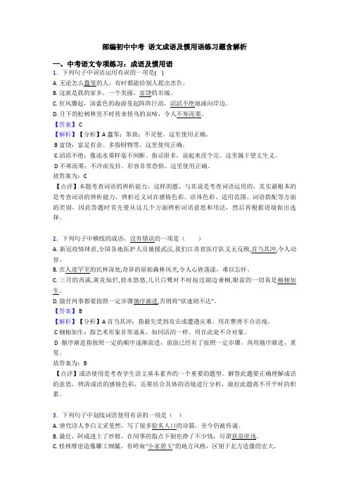 部编初中中考 语文成语及惯用语练习题含解析