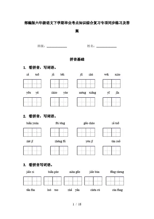 部编版六年级语文下学期毕业考点知识综合复习专项同步练习及答案