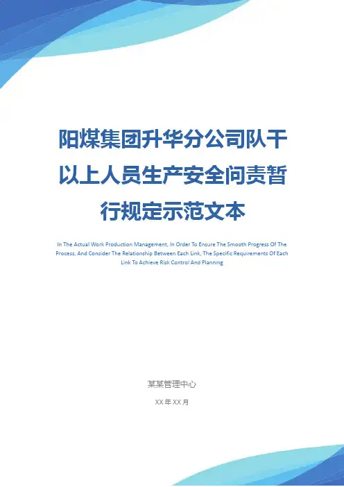 阳煤集团升华分公司队干以上人员生产安全问责暂行规定示范文本