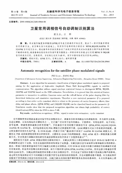 卫星常用调相信号自动调制识别算法