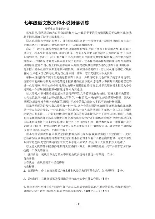 七年级语文散文和小说阅读训练
