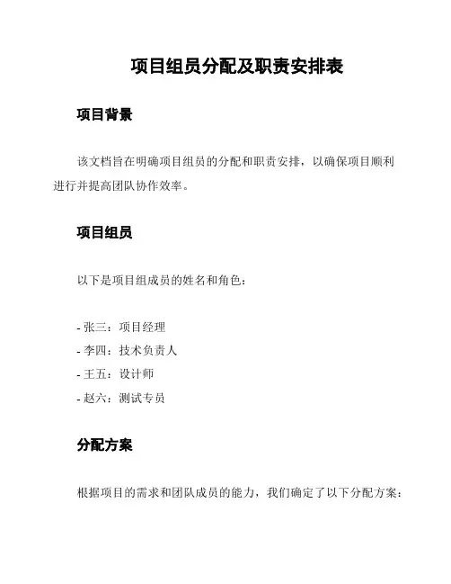 项目组员分配及职责安排表