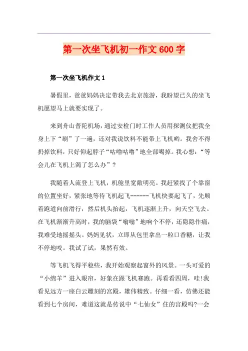 第一次坐飞机初一作文600字 2