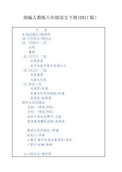 部编2017版八年级下册古诗文原文、译文参考