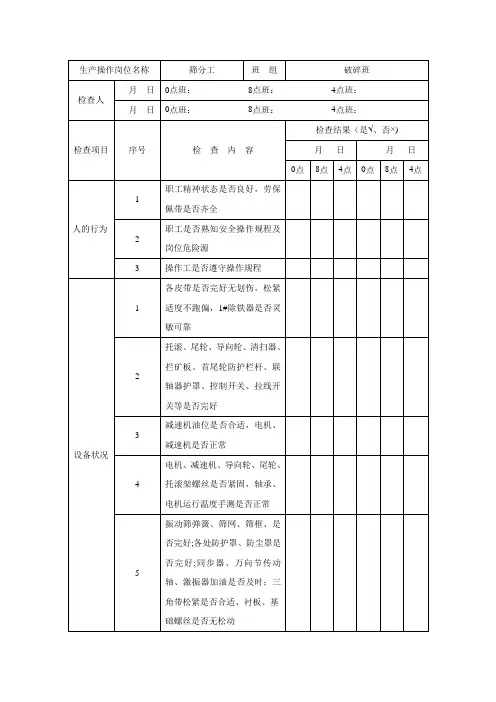 筛分工安全检查表