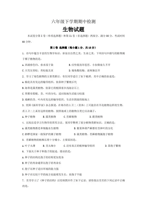 山东省泰安新泰市(五四制)2021-2022学年六年级下学期期中考试生物试题