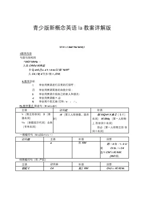 新概念英语青少版1A教案详解版