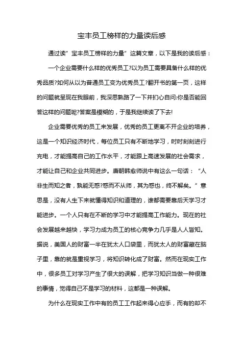宝丰员工榜样的力量读后感
