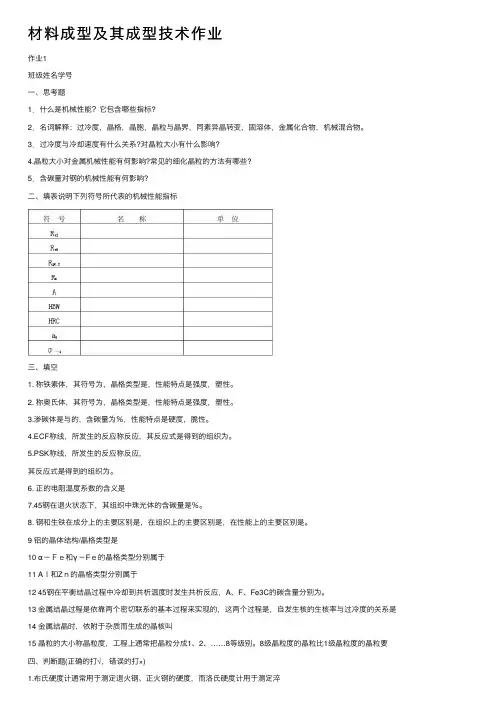 材料成型及其成型技术作业