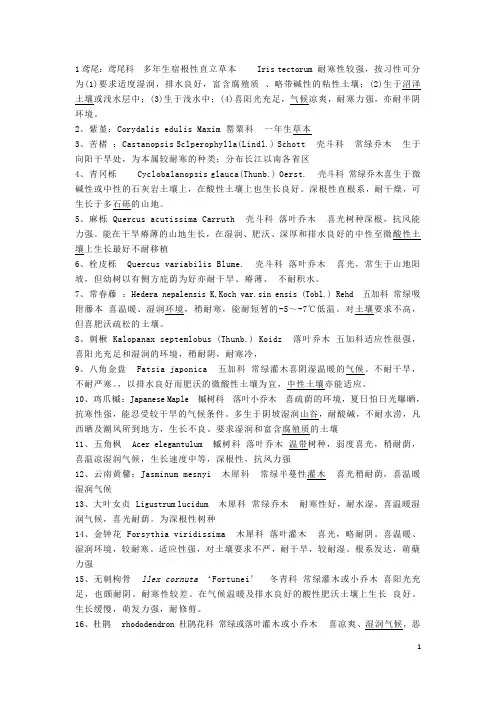 杭州植物园100种植物的科属和特征