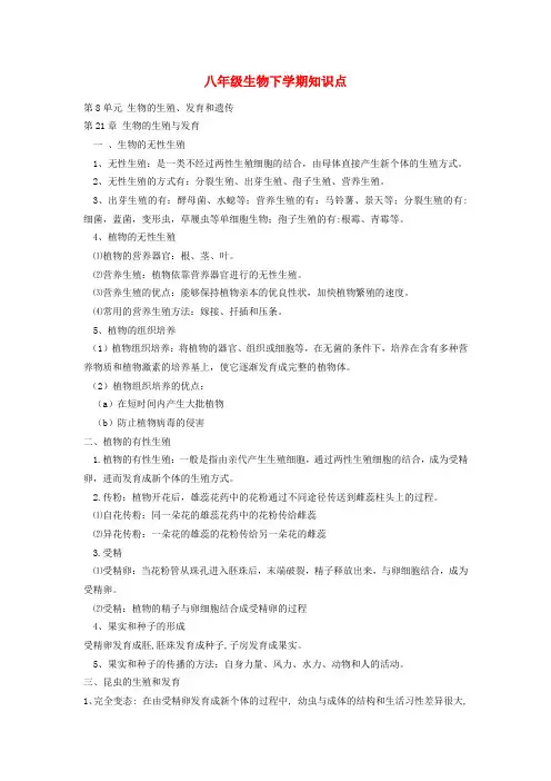苏教版八年级生物下学期知识点归纳
